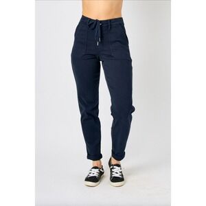 Judy Blue High Waisted Double Cuff Jogger Pants Navy Blue Size 5/27